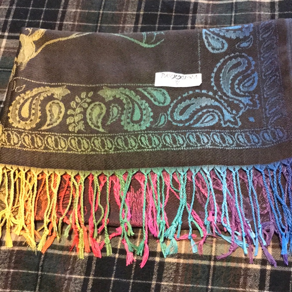 NWOT Jewel toned Pashmina shawl.